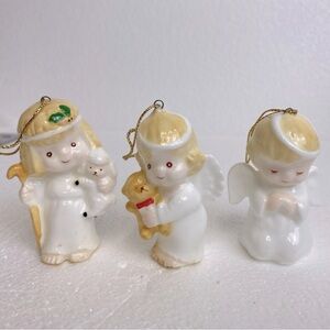 Vtg Set of 3 Christmas Ornaments Angels-Kneeling Shepherd Bear Bone China Taiwan